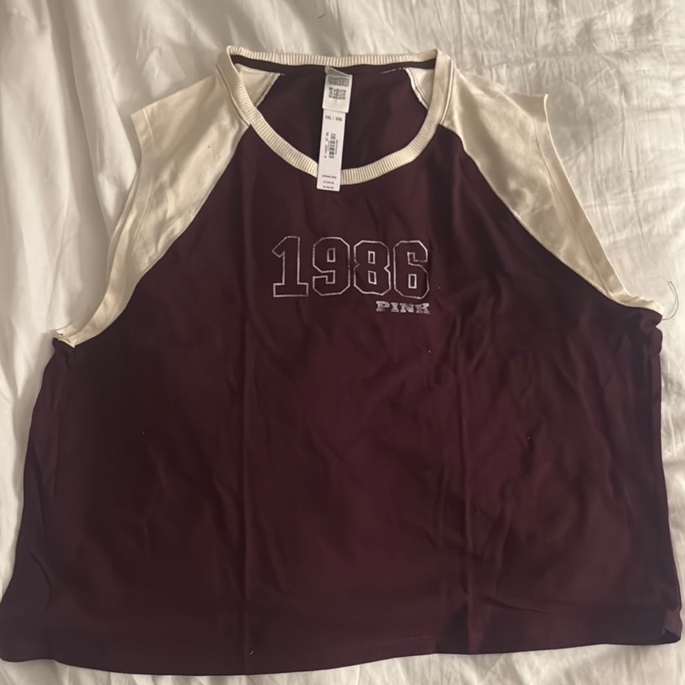 PINK Victoria's Secret Maroon and White Tank